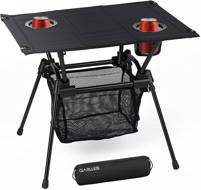GARLLEN Folding Camping Table Ultralight Compact Beach Table with Fabric Tabletop Portable Folding Picnic Table with Cup Holder &amp Storage Net for Sand Camping Outdoor 23.2“L x 15.7”W