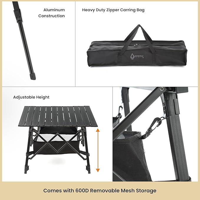 ARROWHEAD OUTDOOR 2-Pack 39 Aluminum Folding Camp Roll Up Table w/Adjustable Height Undertable Mesh Storage Carry Bag