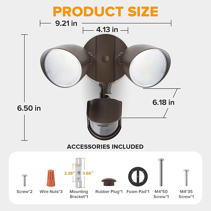 LUTEC 32W 3500 Lumen LED Security Lights Motion Sensor Light Outdoor 5000K Daylight IP65 Waterproof Dusk to Dawn Motion Detector Flood Light for Garage Yard Porch-Brown