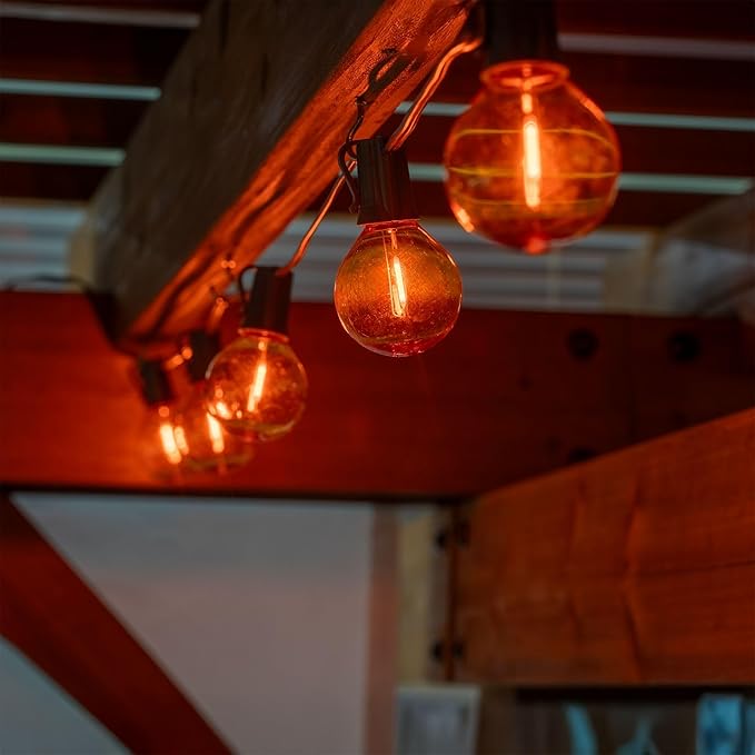 Novelty Lights 25 Pack Orange G40 LED Filament String Light Bulbs E12/C7 Candelabra Base 5 Watt Equivalent Shatterproof Replacement Bulbs for Patios Canopy Lighting