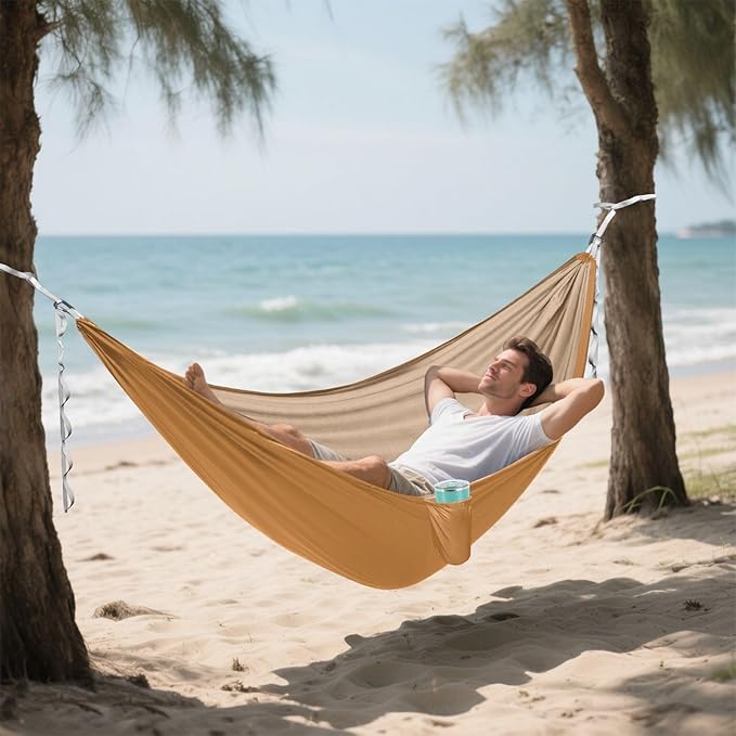 Bronze Foldable Camping Hammocks Hammocks with Tree Straps 114 x 54