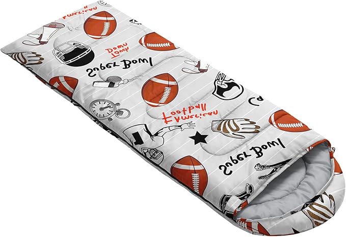 Kids Sleeping Bag for Boys GirlsCartoon Football Print-Lightweight Warm Portable Outdoor Indoor-Waterproof Cold Weather Resistant Sleeping Bag for Camping Hiking