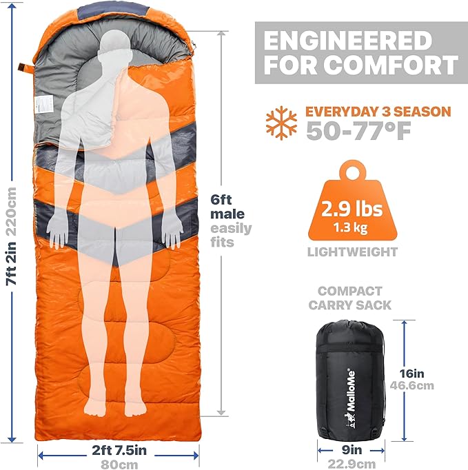 MalloMe Sleeping Bags for Adults Cold Weather &amp Warm - Backpacking Camping Sleeping Bag for Kids 10-12 Girls Boys - Lightweight Compact Camping Essentials Gear Accessories Hiking Sleep Must Have