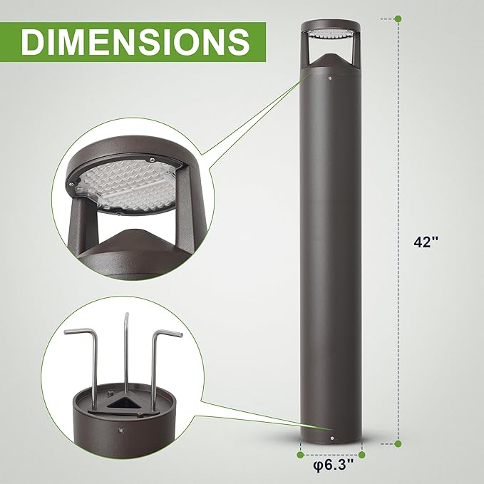 LED Bollard Landscape Light 42inch 24W 3CCT Selectable (3000K/4000K/5000K)120V-277V Commercial/Residential Bollard Lighting Fixture for Garden Pathway Driveway Die-cast Aluminum Bronze
