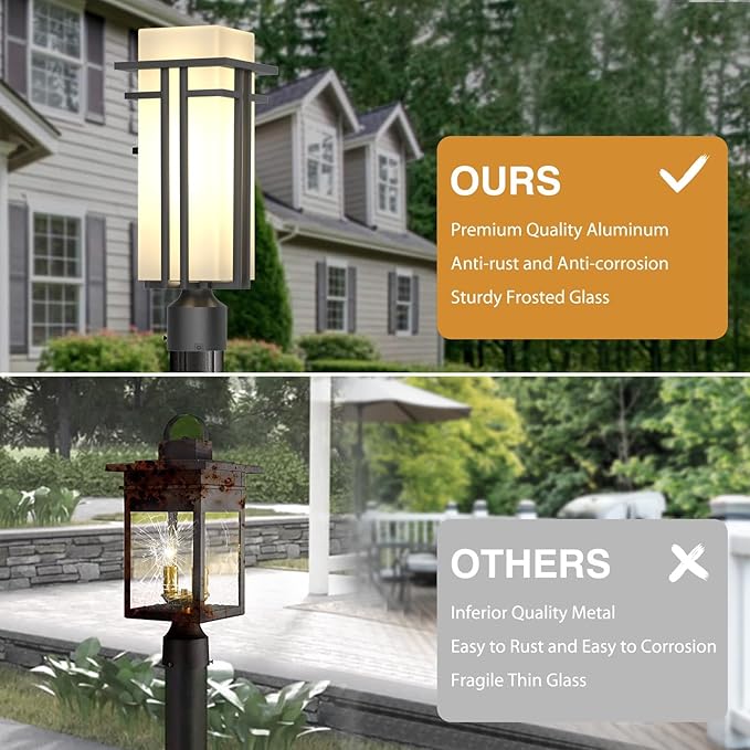 Outdoor Post Light Fixture - Aluminum Lamp Posts Outdoor Lighting Outdoor Lightpost Lantern with 3-Inch Pier Mount Base Outside Pole Lighting for Porch Garnden (17.3''H 1 pc)