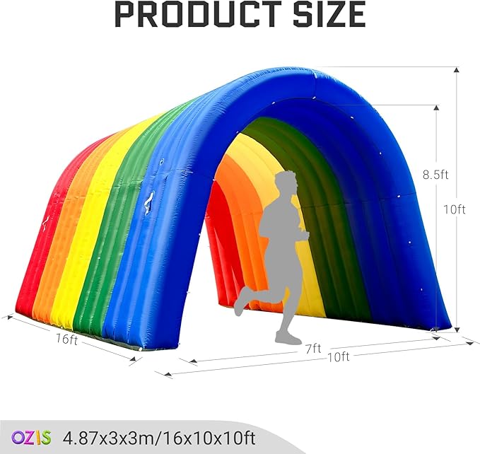 OZIS 16Ft Inflatable Tunnel Entrance Sports with Installed Blower Inflatable Football Tunnel Tent Entryway for Business Advertising Event Exhibition Promotion(Rainbow16x10x10Ft)