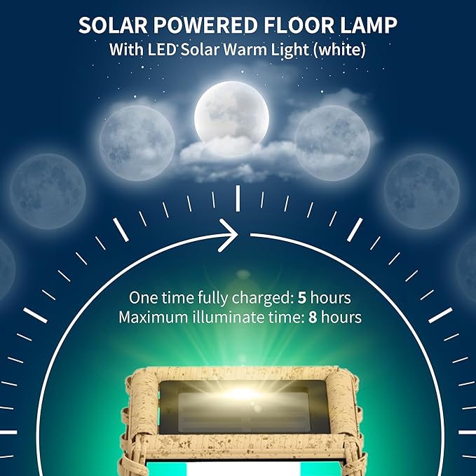 Outsunny Solar Floor Lamp Outdoor Rattan Garden Lantern Pathway Light &amp Decorative Driveway Lighting with Auto On/Off LED Lights for Porch Yard Lawn Courtyard Deck Sand