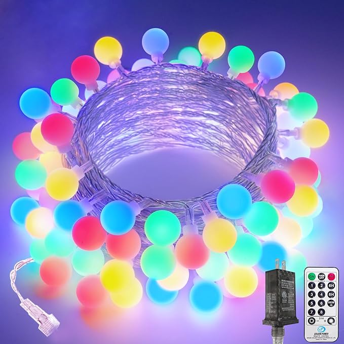 LORRYTE Connectable 100LED Globe String Lights Indoor Outdoor - 43FT Multicolor String Lights with Remote 8 Modes Fairy Light Plug in Waterproof for Classroom Party Decorations Bedroom Decor