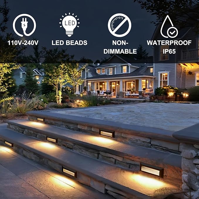 ZONK LED Outdoor Indoor Step Lights Line Voltage 110-240V 2W Landscape Stair Lights 9Inch Non-dimmable 3000K IP65 Waterproof Stairway Lighting LED Deck Light Retaining Wall Lights Pack of 3