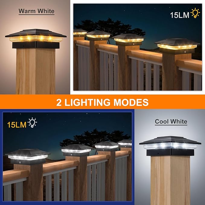 APONUO Solar Post Cap Lights 12-Pack Black IP64 Waterproof 16 LED Fence Post Solar Lights for 4x4 5x5 6x6 Wood/Vinyl Posts 2-Mode Deck Post Lights Solar Powered 10-Hr Lighting for Patio Yard Porch