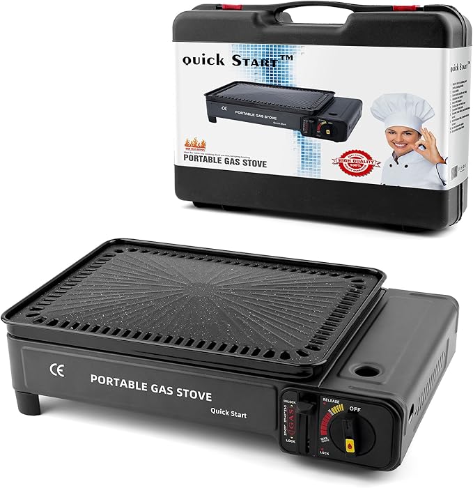 Butane Stove with Griddle Top and Carrying Case Portable Outdoor Cooking (Stove Griddle + Butane)