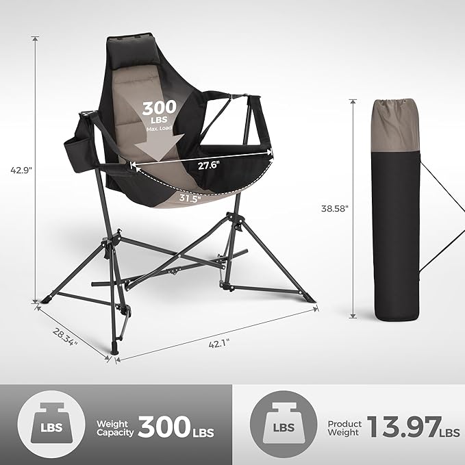 LET'S CAMP Hammock Camping Chair Lightweight Portable Outdoor Chair for Camping and Hiking Supports 300lbs Black