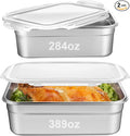 2pcs Large Stainless Steel Marinating Containers with Lids Food Storage Containers for Refrigerator Leak-proof &amp Stackable for Meal PrepTurkey Meat Bacon (389oz/11.5l + 284oz/8.4l)