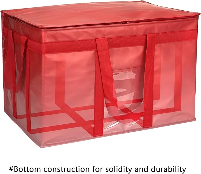 Heavy Duty Insulated Cooler Bag with Lid and Dual Zipper for Reusable Hot and Cold Food Delivery - Insulated Catering Bag (Red 3XL PRO)