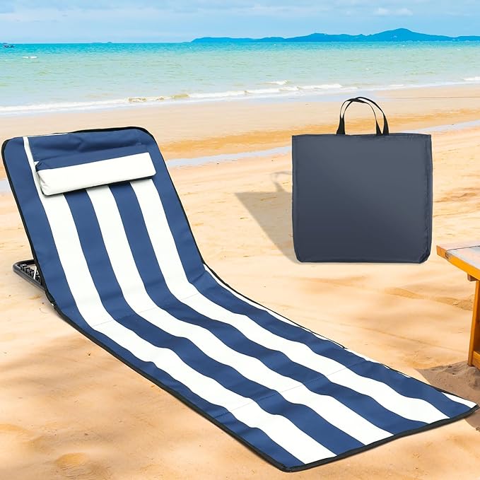 Portable Beach Mat Lounge Chair Outdoors Beach Loungers 5 Position Adjustable Portable Lounge Chair Foldable Lightweight Chairs for Adults Easy Carry (C)