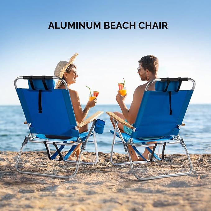 VINGLI 13 Aluminum Backpack Beach Chair – Tall Beach Chairs for Adults Portable with Adjustable Straps 3-Position Reclining Cup Holder High Lightweight Beach Chairs for BeachCamping Picnic