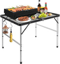 jkwokback 3ft x 2ft Grill Table Portable Camping Table Waterproof Black Folding Table with Adjustable Height Camping TableFolding Camp Table for BBQCamping Outdoor Sports Beaches and Picnics