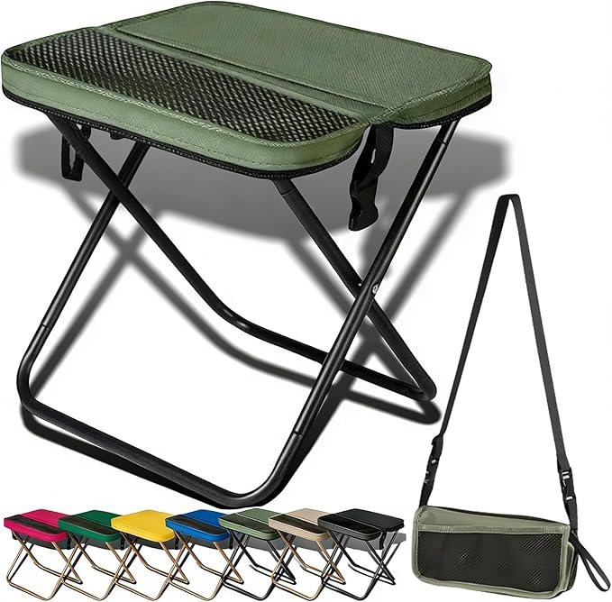 2026 Upgraded Large 12.2in Foldable Backpack Stool 265lbs Ultralight Portable Backpack Chair with Carry Bag Collapsible Stool for Hiking Camping &amp Fishing (Green Small)