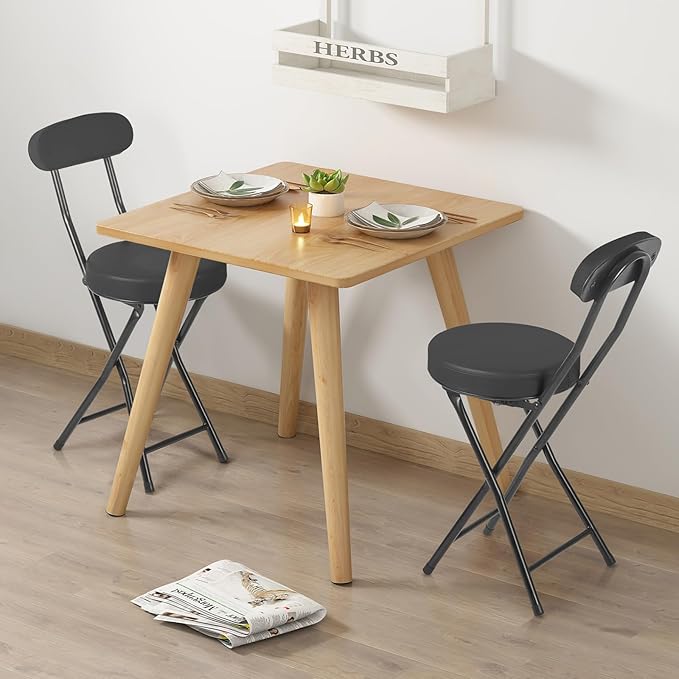 Cushioned Padded Folding Stools Folding Bar Stool with Backrest 220lb Capacity 19 Inch Collapsible Round Portable Foldable Chair for Outdoor Indoor Kitchen Camping Fishing (Black 2 Pack)