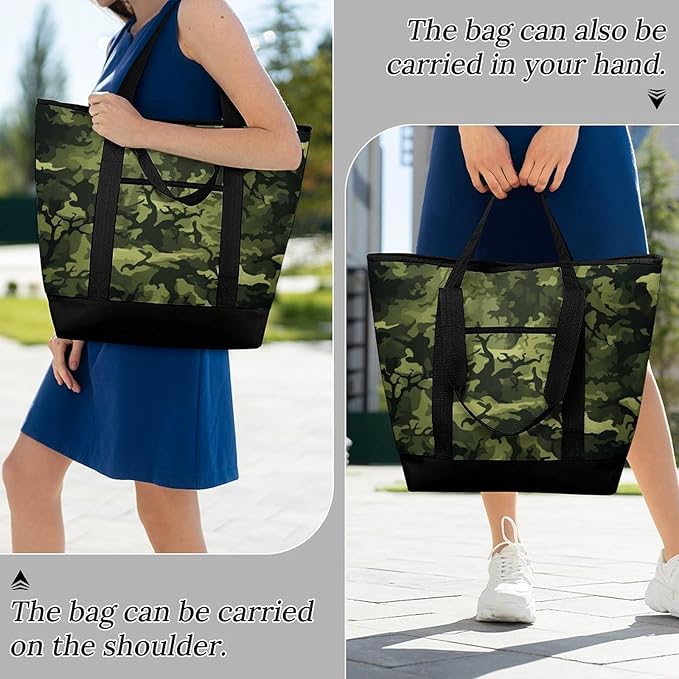 Insulated Shopping BagLarge Reusable Cooler Bags Camo Woodland Camoflage Printed Foldable Shopping BagTravel Waterproof Shoulder Bag