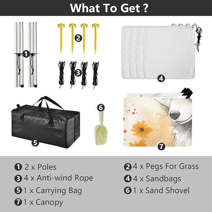 ALAZA Cute White Fox Beach Tent Sun Shelter UPF50+ Protection Beach Shade Canopy w/ 4 Sandbags for Outdoor Camping Fishing Backyard Fun Picnic 10x9 ft