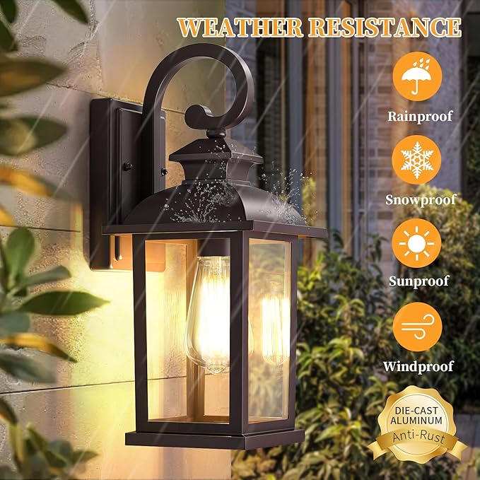 Brown Outdoor Wall Light Fixtures 2-Pack Anti-Rust Aluminum Coach Lights for Garage Waterproof Exterior Lighting Fixtures Outside Sconce Wall Mount15 Outdoor Porch Lights for House