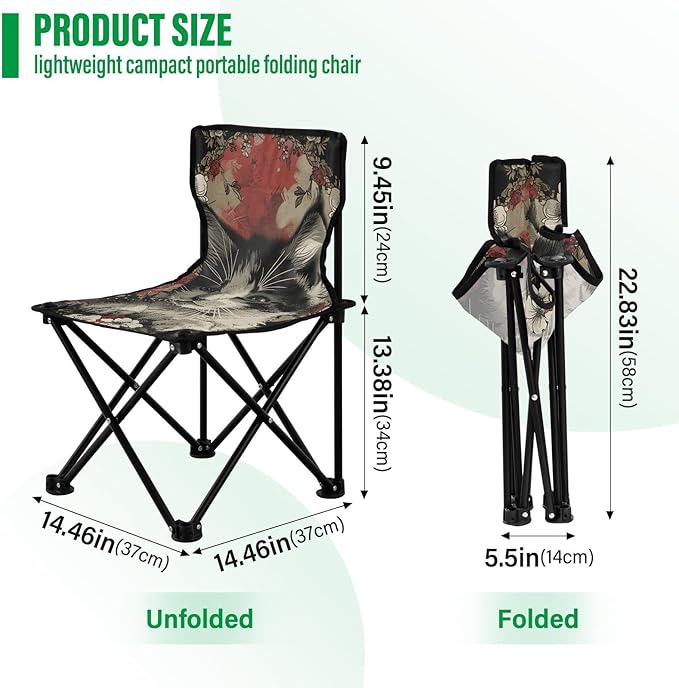 Elegant Cat Portable Camping Chairs Folding Chair - Durable Oxford Fabric Lightweight Iron Frame Easy Fold Design - Ideal for Outdoor Activities Camping Fishing and Travel