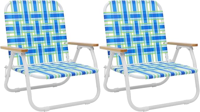 2 Pack Camping Chair Beach Chair for Adults with Highback Folding Lawn Chair with Webbed Airflow Mesh Patio Chair with Rust-Proof Coating Webbed Lawn Chair for Outdoor Fishing Backyard