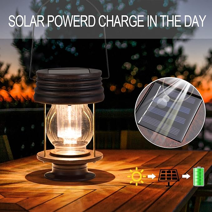 pearlstar Solar Lanterns Outdoor Waterproof 8.3” Solar Lights Outdoor Decorative Bright Outside Solar Table Lamp30 Lumen 2 Pack for Garden Patio Yard Backyard Pathway Porch Driveway (Warm White)
