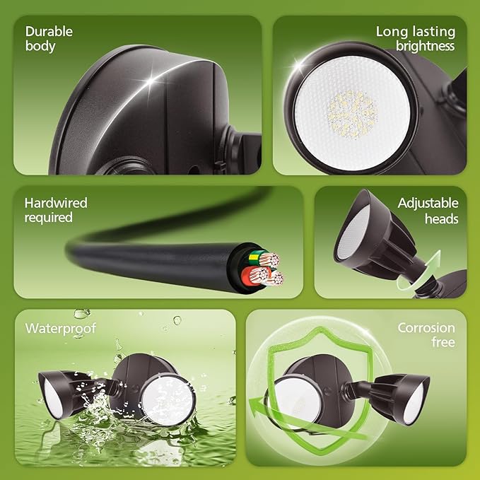 Philips 44W 3500LM ‌LED Security Flood Light‌ ‌Outdoor‌Switch Controlled Aluminum ‌Security Light‌ 2 Adjustable Heads5000K DaylightWet Location for Patio Garden Yard Lights