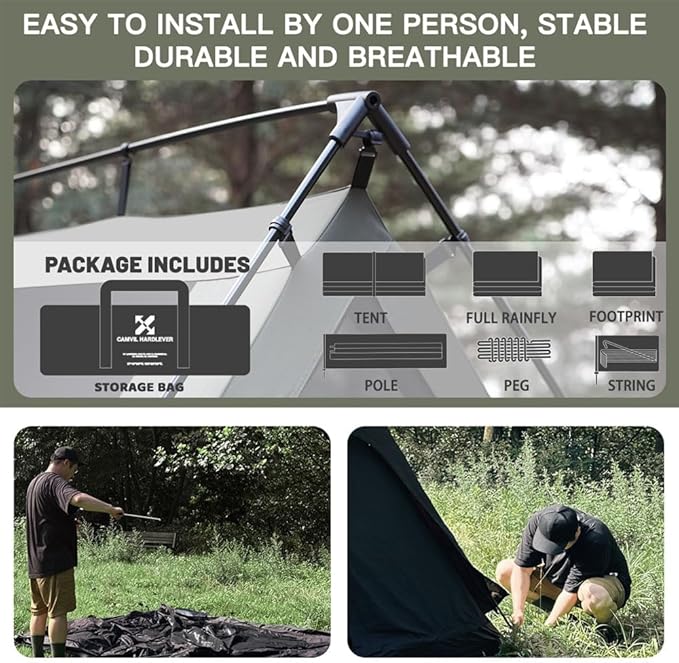 4 Person Canvas Tent with Full Rainfly&ampFootprint Easy Set Up Breathable 4 Season FamilyTent for Winter Outdoor Glamping Car Camping