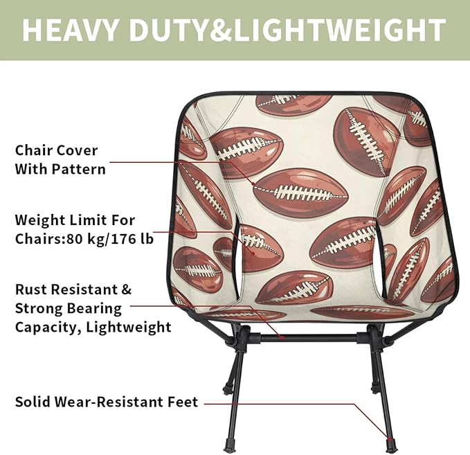 Honeybaby Folding Camping Chair Footballs Printed Camping Chairs Lightweight Portable Chair Outdoor Foldable Chairs for Camping Travel Picnic Beach Hiking
