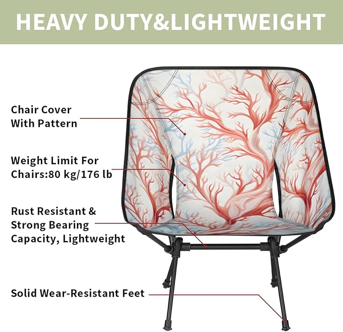 Honeybaby Folding Camping Chair Coral Camping Chairs Lightweight Portable Chair Outdoor Foldable Chairs for Camping Travel Picnic Beach Hiking