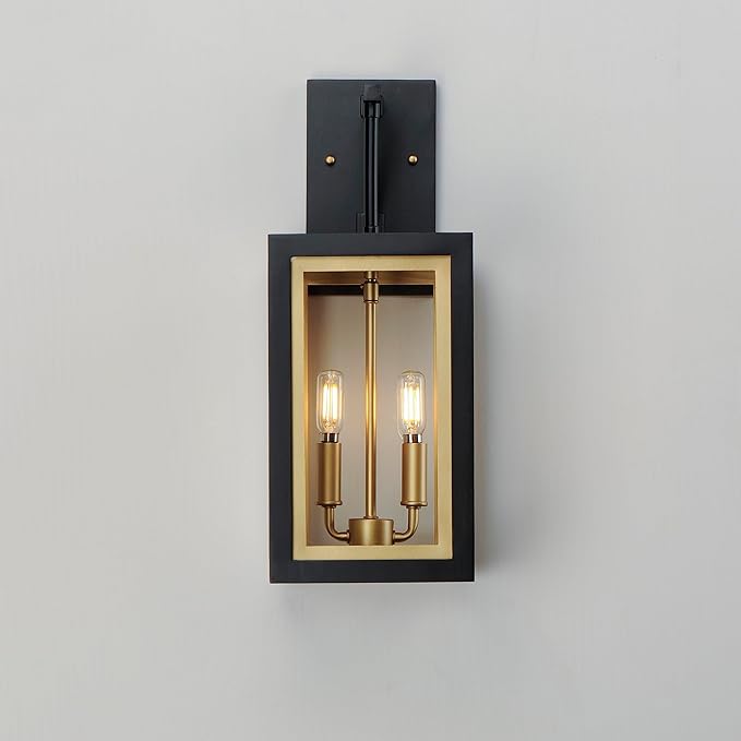 Maxim Lighting 30054CLBKGLD I Neoclass Collection 18 Inch Two Light Outdoor Wall Sconce I Black &amp Gold Finish I Modern Contemporary Light Fixture I