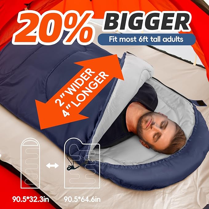 MEREZA Sleeping Bags for Adults Cold Weather Mens Warm Sleeping Bag for Big and Tall Girls Boys with Compression Sack for 3-4 Season Camping Backpacking Hiking