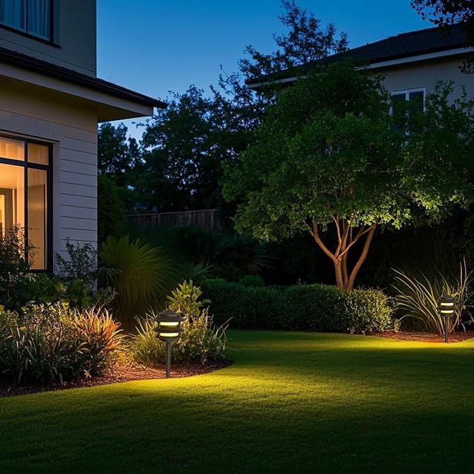 Lumina Lighting® Low Voltage Landscape Lighting Cast-Aluminum Pagoda Path and Area Light Warm White 4W G4 LED Bulb and ABS Ground Stake Included for Yard Walkway Lawn PAL0103-BZLED4 (Bronze 4-Pack)