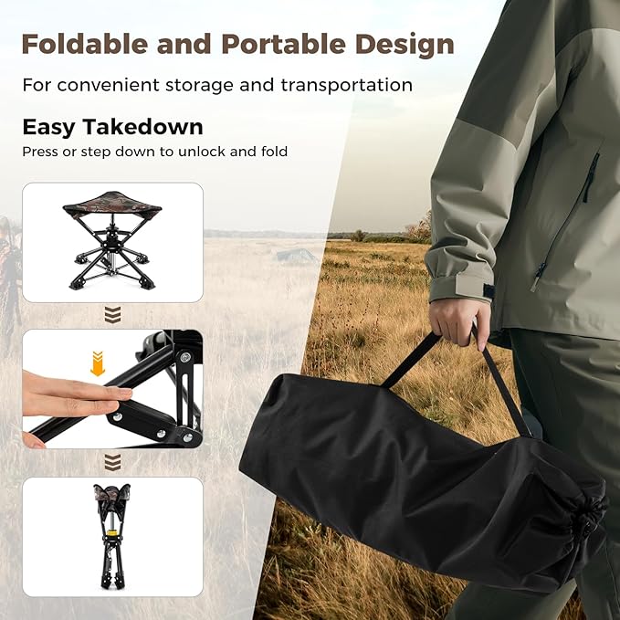 GYMAX 360° Swivel Camping Stool Portable Folding Stool Seat with Carry Bag Collapsible &amp Lightweight for Outdoor Fishing Backpacking Hunting Hiking Travel