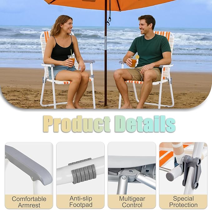 Outvita Webbed Lawn Chairs Set of 2 Foldable Metal Patio Chairs Stable Steel Outdoor Chair for Camping Fishing Beach Poolside Backyard and BBQ