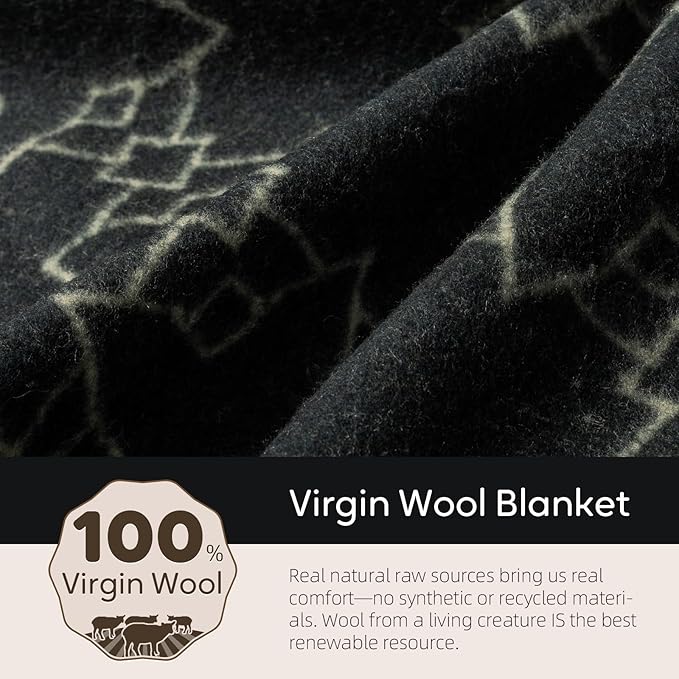 100% Wool Blanket 62 x 86 Warm Thick Washable Military Wool Blanket Great for Camping Outdoors Sporting Events Survival Kits Star