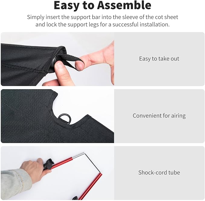 Naturehike Ultralight Camping Cot Easy to Assemble Folding Tent Cot Compact &amp Protable Camping Bed for Camping Mountaineering &amp Hiking Supports 330lbs with Carry Bag GreenWild Dark Black