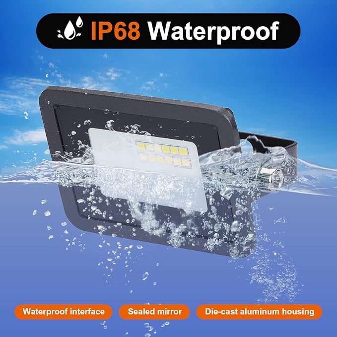 MIWAT 5Pack 10W Daylight LED Flood Light Outdoor LED Work Light Plug and Play Waterproof Outdoor Floodlights for Yard Garden Playground 3x2