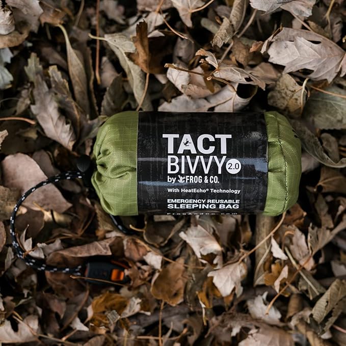 Survival Frog Tact Bivvy 2.0 Emergency Sleeping Bag with Stuff Sack Carabiner &amp Survival Whistle – Compact Lightweight Waterproof Reusable Thermal Bivy Sack Shelter Kit