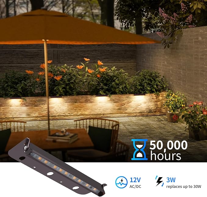 8-Packs 3W 7 Inch LED Hardscape Paver Lighting12V AC/DC Low Voltage Retaining Wall LightsLED Landscape Lighting2700K Soft White Outdoor Step Light50000 Hours Lifespan