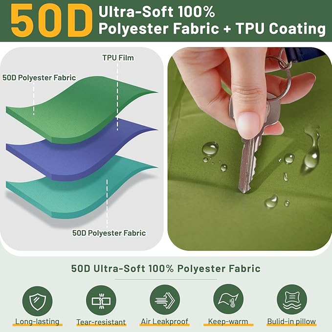 Sleeping Pad for Camping 6 Extra Thick Camping Sleeping Pad with Pillows &amp Built-in Foot Pump Ultralight Inflatable Sleeping Pads Compact for Travel Tent Hiking Camping Backpacking Car Camp Gea