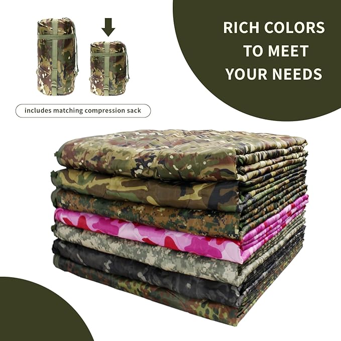 GRVCN Military Blanket - Camping Sleeping Bag with Zipper Poncho Liner Thermal Insulated Blanket Lightweight Portable Outdoor Hiking Survival Compression Carry Bag
