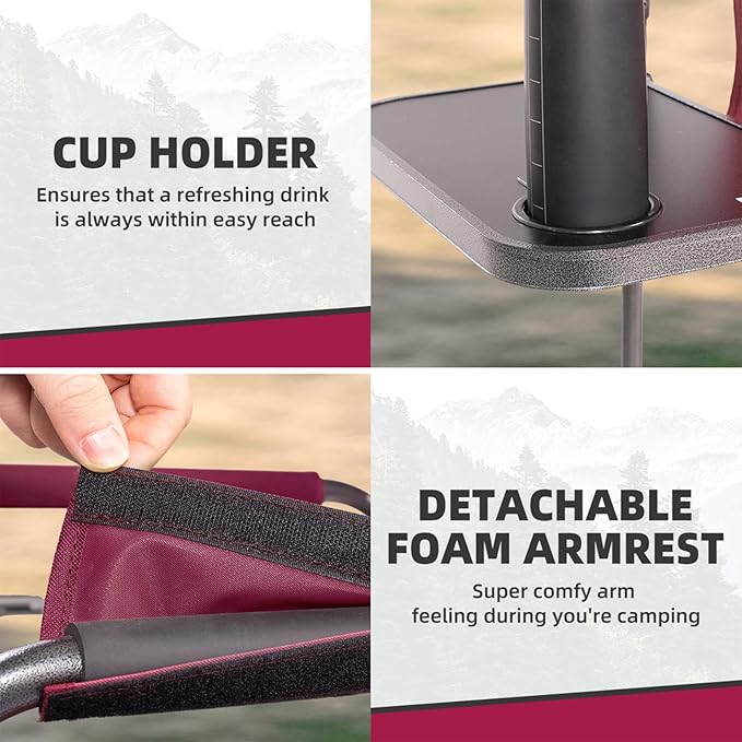 Director Camping Chair with Cooler Bag &amp Foldable Side Tray - 400lbs Heavy Duty Outdoor Folding Lawn Chair Portable Camp Chair for Backyard Fishing Beach (Wine Red)