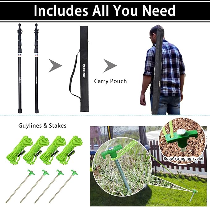 Telescoping Tarp Poles Heavy Duty 7.67ft Aluminum Tent Poles for Tarp with Rubber Cap Portable Set of 4 Adjustable Poles for Camping Awning Sun Shade Free Carry Pouch