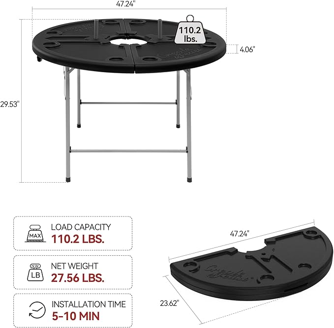 47-Inch Round Foldable Crawfish Table Seafood Table Camping Table Portable for Both Indoor &amp Outdoor Use Black FT4804-SC