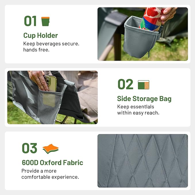 Timber Ridge Hammock Camping Chair with Adjustable Backrest Heavy Duty Folding Hammock Chair Supports 300lbs Portable Hammock Chair for Camping Travelling and Patio Grey