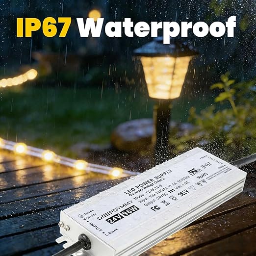 24V DC Power Supply 96W - Ultra Slim LED Driver Low Voltage Transformer with 3-Prong Plug &amp 3.3ft Cable IP67 Waterproof for LED Strip Lights Outdoor Lighting